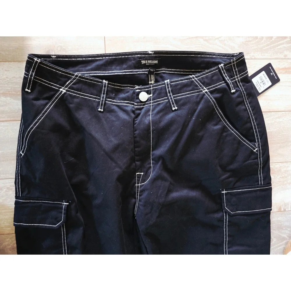 True Religion 36x32 Mens Jet Black Cargo‎ Pants Style 108335 Stitch NWT $159